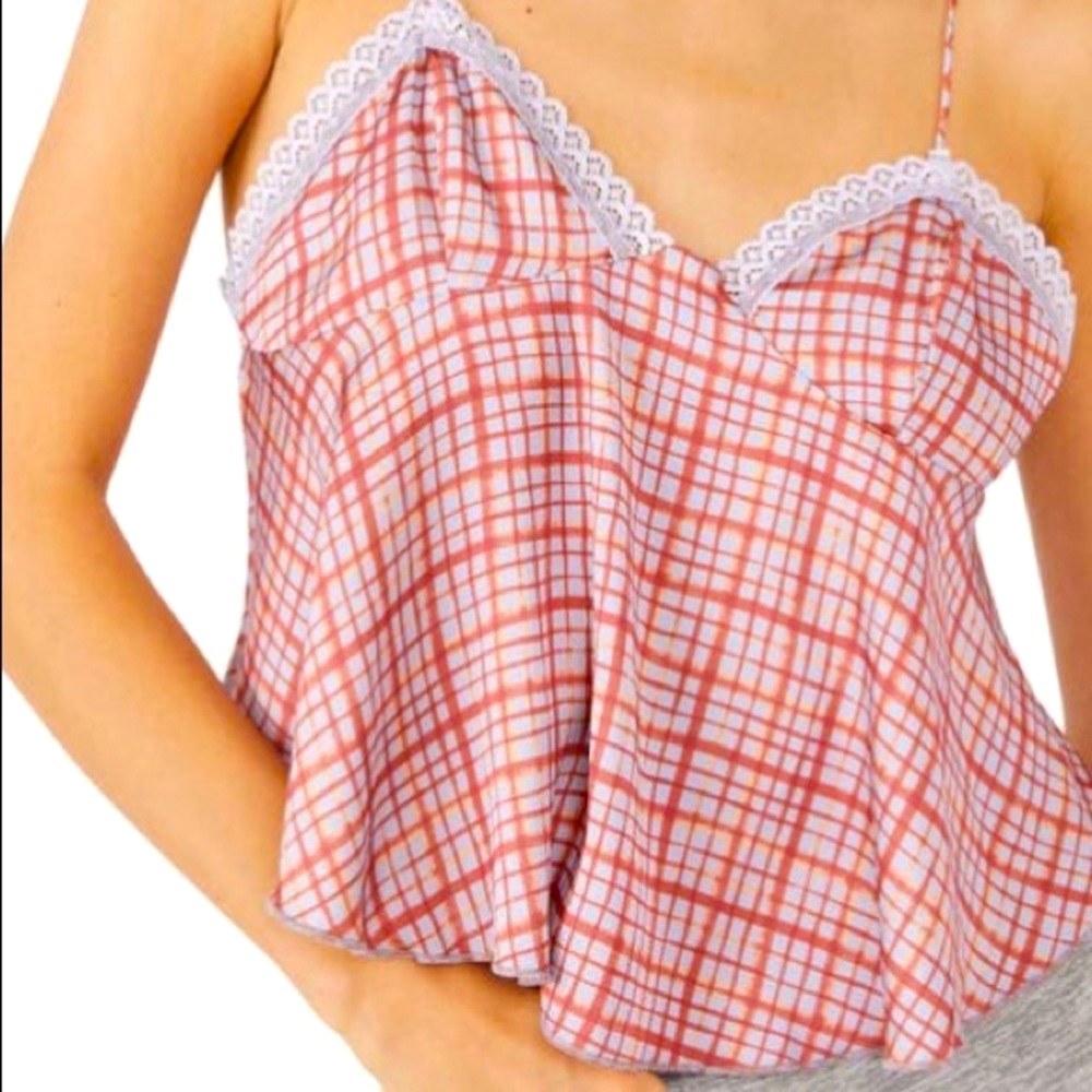 NWT Free People With Confidence Crop Satin Camisole in Sunset Combo Color. Sz L